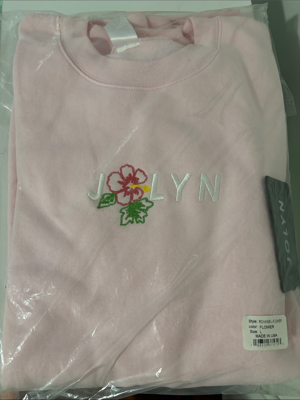 Jolyn Clothing Light Pink Floral Embroidered Crewneck Sweatshirt